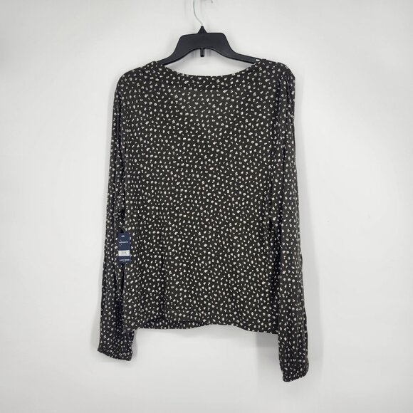 Lucky Brand Women's Floral Print V Neck Long Sleeve Wrap Top Black Size XL NWT - Picture 4 of 7